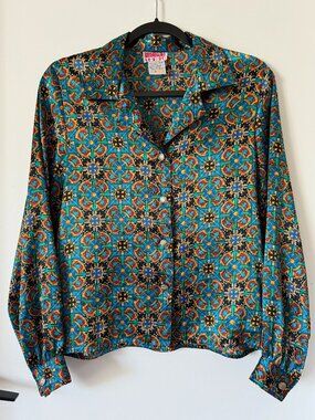 Vintage H.E.R. Baroque Print Button-Up Blouse | S